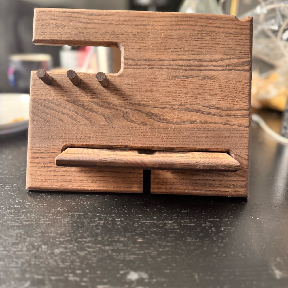 Wooden phone, tablet holder